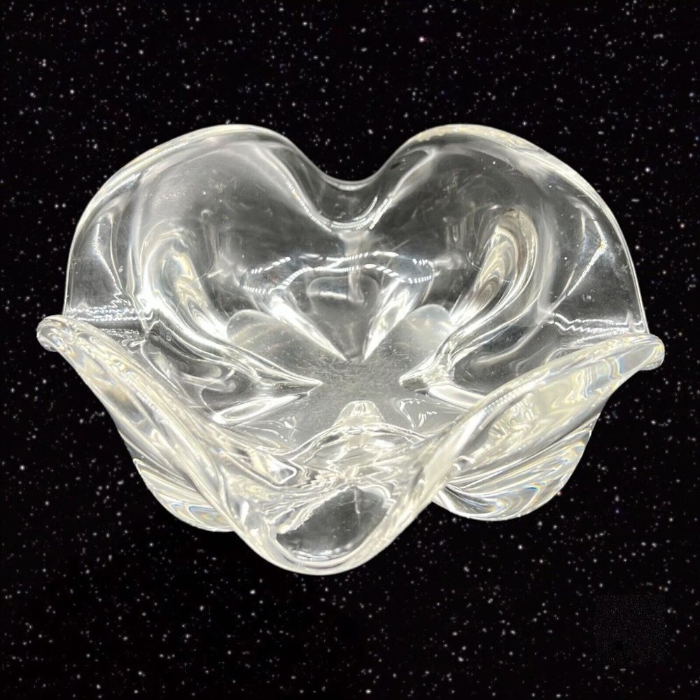 Vintage Murano Clear Art Glass Bowl Ashtray W Ruffled Edges Circa 5.5”W 2”T